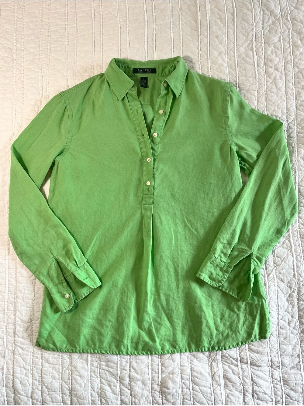 Lauren Ralph Lauren 100% Linen Popover Shirt Green S